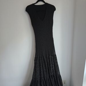 Olivaceous Black Dress with Textured Fabric